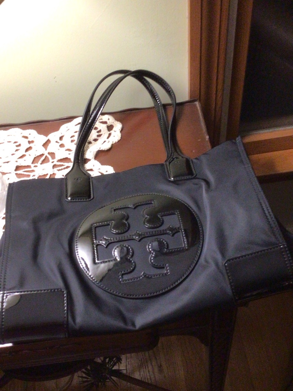 Tory Burch Black Nylon Tote with Logo Patch